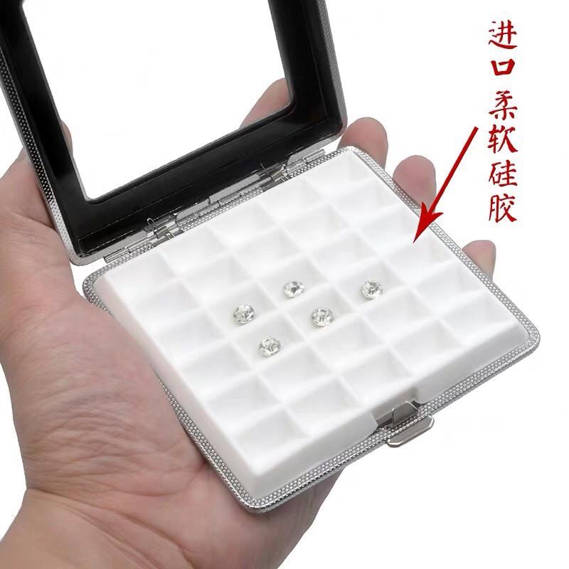 玻璃蓋寶石裸石收納盒軟硅膠鑽石盒彩寶盒天窗盒翻蓋30格按扣便捷展示珠寶盒戒戒面盒-細節圖3