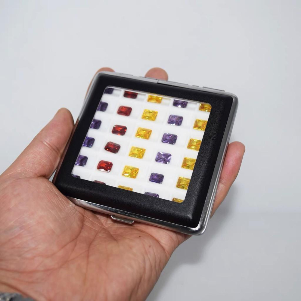 玻璃蓋寶石裸石收納盒軟硅膠鑽石盒彩寶盒天窗盒翻蓋30格按扣便捷展示珠寶盒戒戒面盒-細節圖5