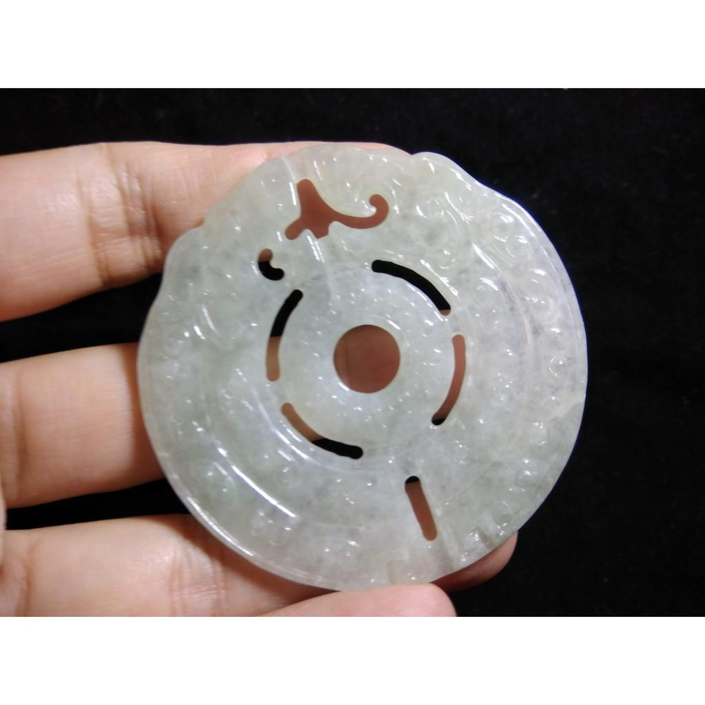 天然緬甸玉翡翠A貨鏤空冰種蘋果綠雙龍平安扣玉珮吊墜墜子玉墬掛件項鍊58*58.2*3.3mm珠寶寶石首飾飾品-細節圖6