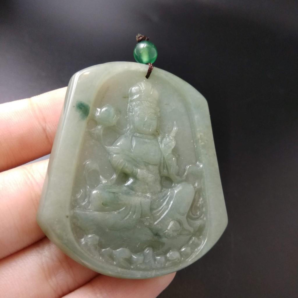 天然觀音玉石冰綠緬甸玉硬玉A貨翡翠精雕吊墬玉珮52*45.5*5.2mm墬子玉墬掛件觀音菩薩如來保佑平安珠寶-細節圖3