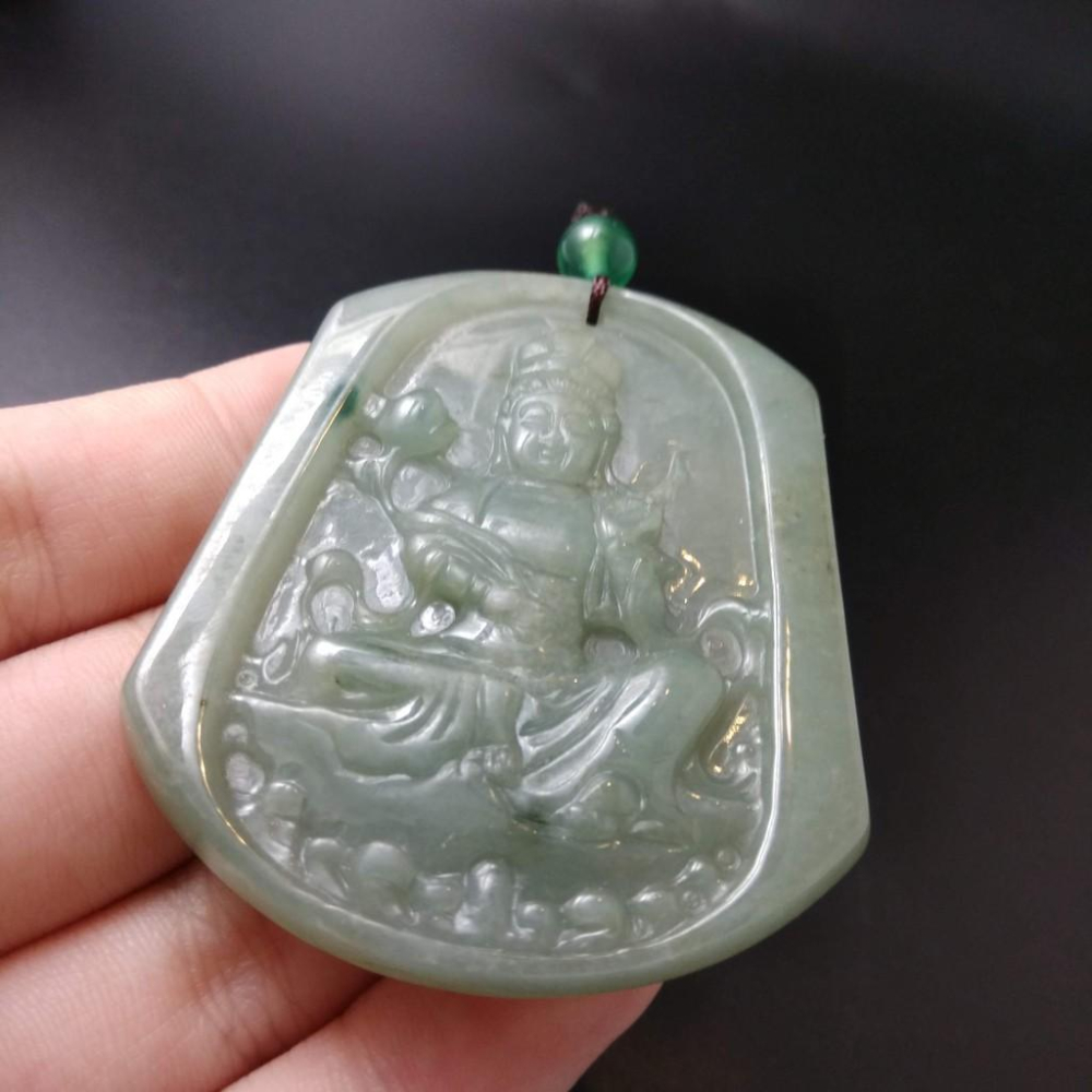 天然觀音玉石冰綠緬甸玉硬玉A貨翡翠精雕吊墬玉珮52*45.5*5.2mm墬子玉墬掛件觀音菩薩如來保佑平安珠寶-細節圖4