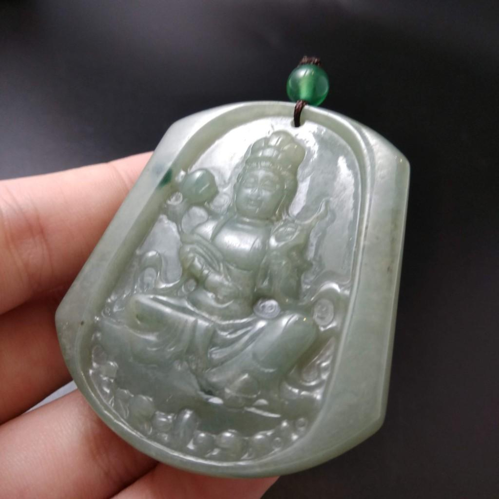 天然觀音玉石冰綠緬甸玉硬玉A貨翡翠精雕吊墬玉珮52*45.5*5.2mm墬子玉墬掛件觀音菩薩如來保佑平安珠寶-細節圖5