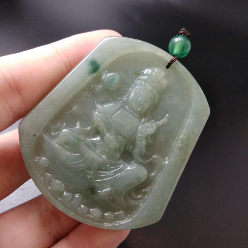 天然觀音玉石冰綠緬甸玉硬玉A貨翡翠精雕吊墬玉珮52*45.5*5.2mm墬子玉墬掛件觀音菩薩如來保佑平安珠寶-細節圖6