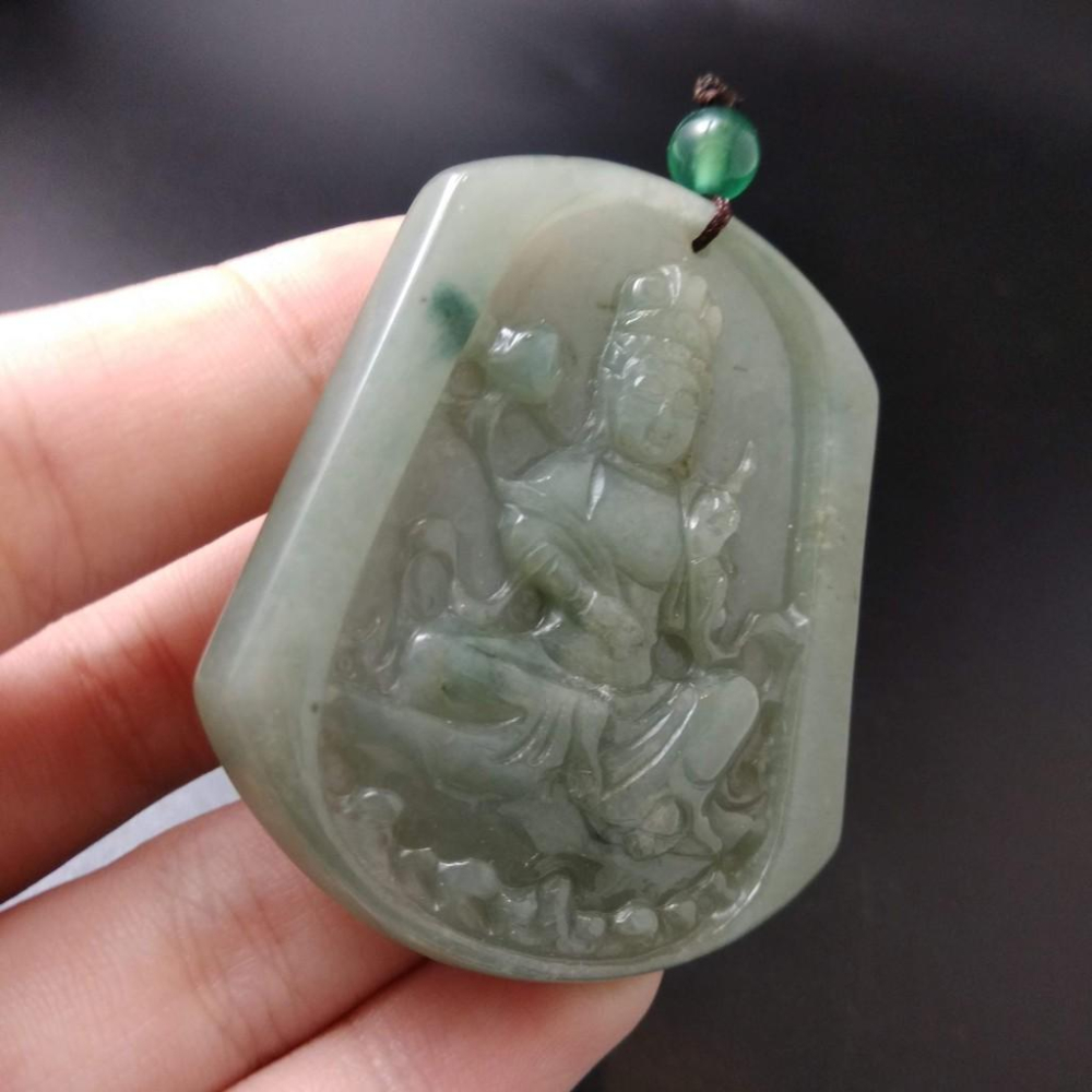 天然觀音玉石冰綠緬甸玉硬玉A貨翡翠精雕吊墬玉珮52*45.5*5.2mm墬子玉墬掛件觀音菩薩如來保佑平安珠寶-細節圖7