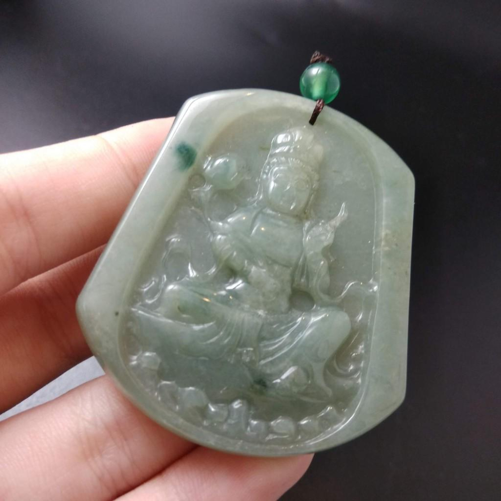 天然觀音玉石冰綠緬甸玉硬玉A貨翡翠精雕吊墬玉珮52*45.5*5.2mm墬子玉墬掛件觀音菩薩如來保佑平安珠寶-細節圖8