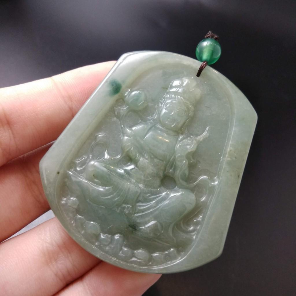 天然觀音玉石冰綠緬甸玉硬玉A貨翡翠精雕吊墬玉珮52*45.5*5.2mm墬子玉墬掛件觀音菩薩如來保佑平安珠寶-細節圖9