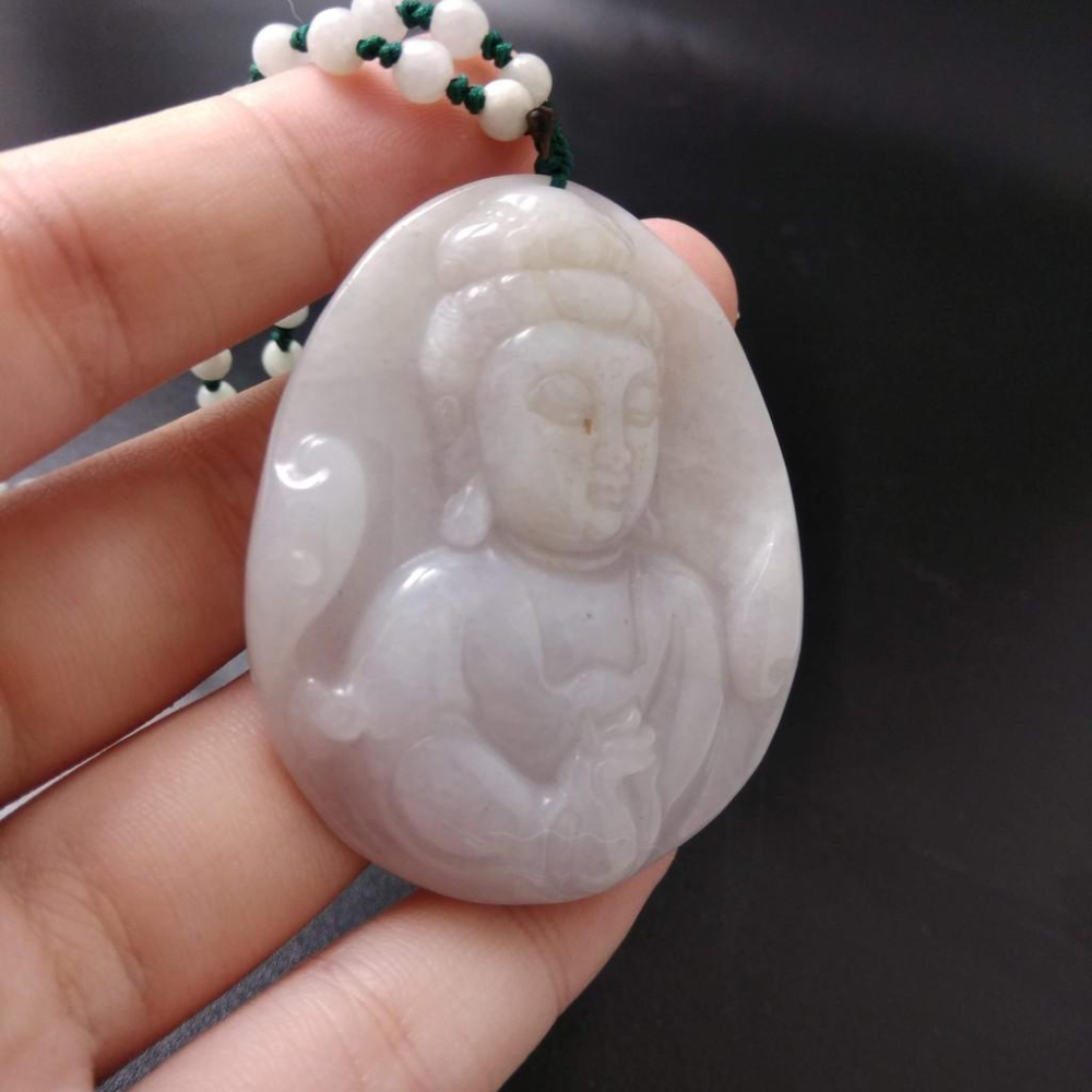天然玉石緬甸玉硬玉A貨翡翠紫羅蘭精雕觀音吊墬玉珮50.6*41.1*7mm墬子玉墬掛件觀音菩薩如來保佑平安珠寶-細節圖3