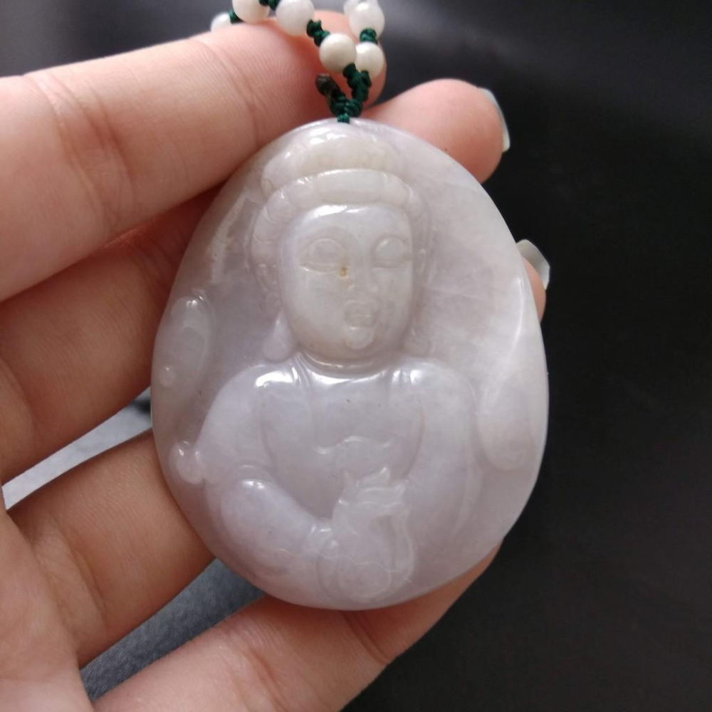 天然玉石緬甸玉硬玉A貨翡翠紫羅蘭精雕觀音吊墬玉珮50.6*41.1*7mm墬子玉墬掛件觀音菩薩如來保佑平安珠寶-細節圖8