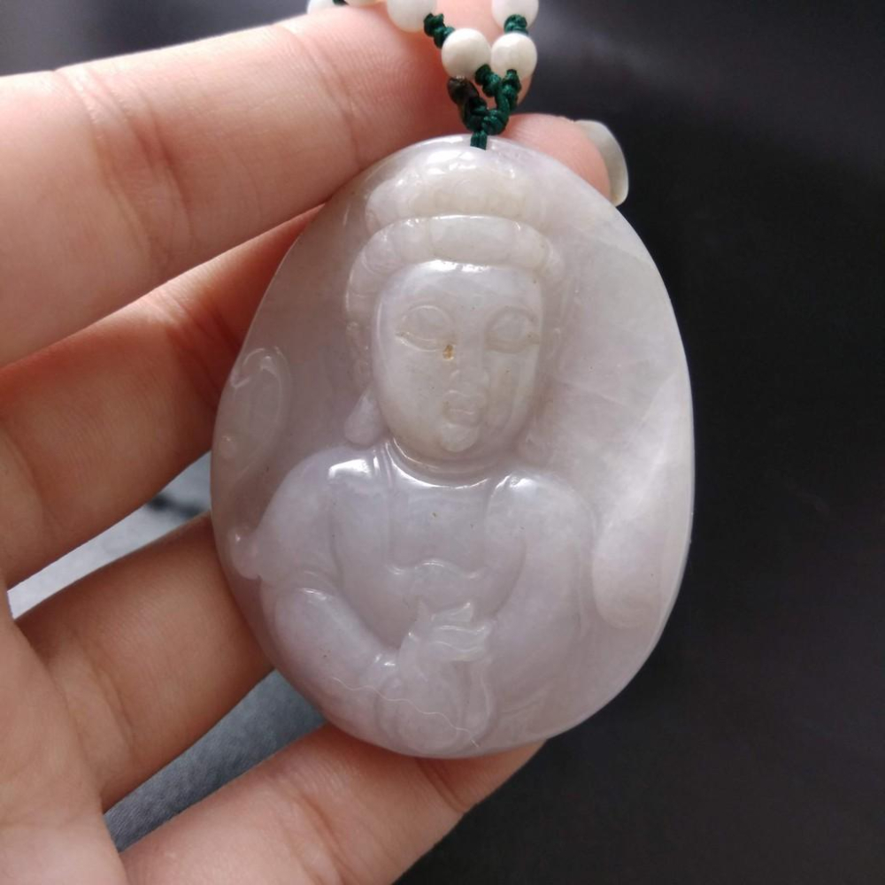 天然玉石緬甸玉硬玉A貨翡翠紫羅蘭精雕觀音吊墬玉珮50.6*41.1*7mm墬子玉墬掛件觀音菩薩如來保佑平安珠寶-細節圖9