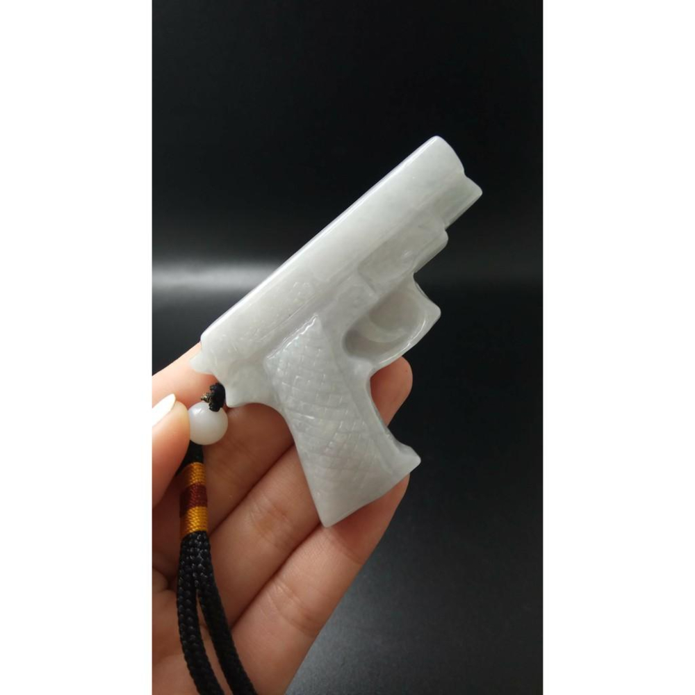 手槍造型天然玉石緬甸玉硬玉A貨翡翠雙面立體精雕吊墬64*46*11.1mm玉珮墬子玉墬掛件平安珠寶寶石首飾飾品-細節圖2