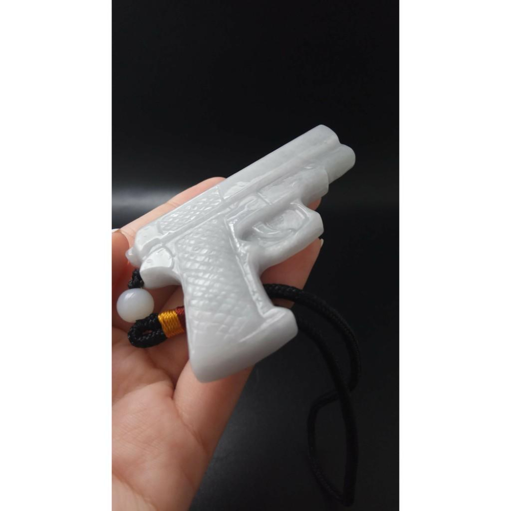 手槍造型天然玉石緬甸玉硬玉A貨翡翠雙面立體精雕吊墬64*46*11.1mm玉珮墬子玉墬掛件平安珠寶寶石首飾飾品-細節圖4