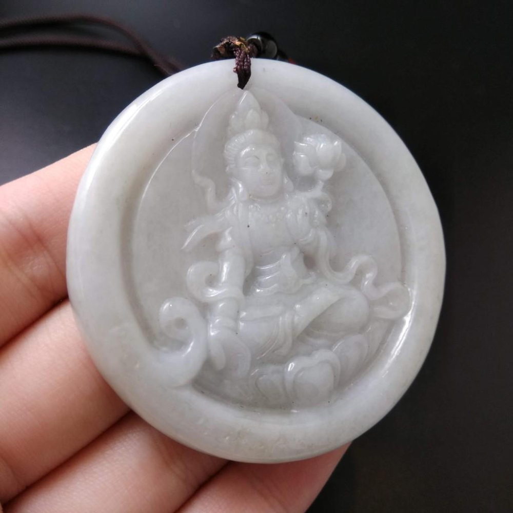 天然觀音玉石緬甸玉硬玉A貨翡翠精雕吊墬玉珮55*6.2mm墬子玉墬掛件觀音菩薩如來保佑平安珠寶-細節圖3