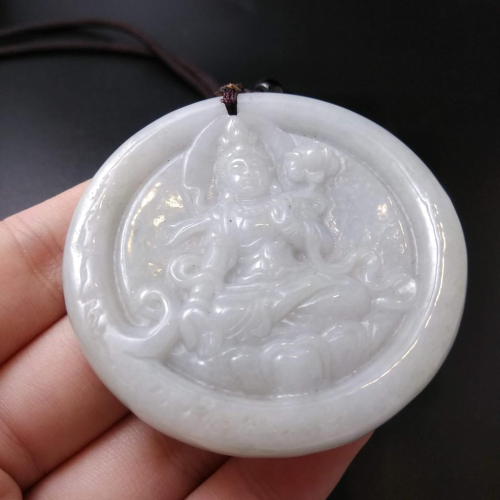 天然觀音玉石緬甸玉硬玉A貨翡翠精雕吊墬玉珮55*6.2mm墬子玉墬掛件觀音菩薩如來保佑平安珠寶-細節圖4
