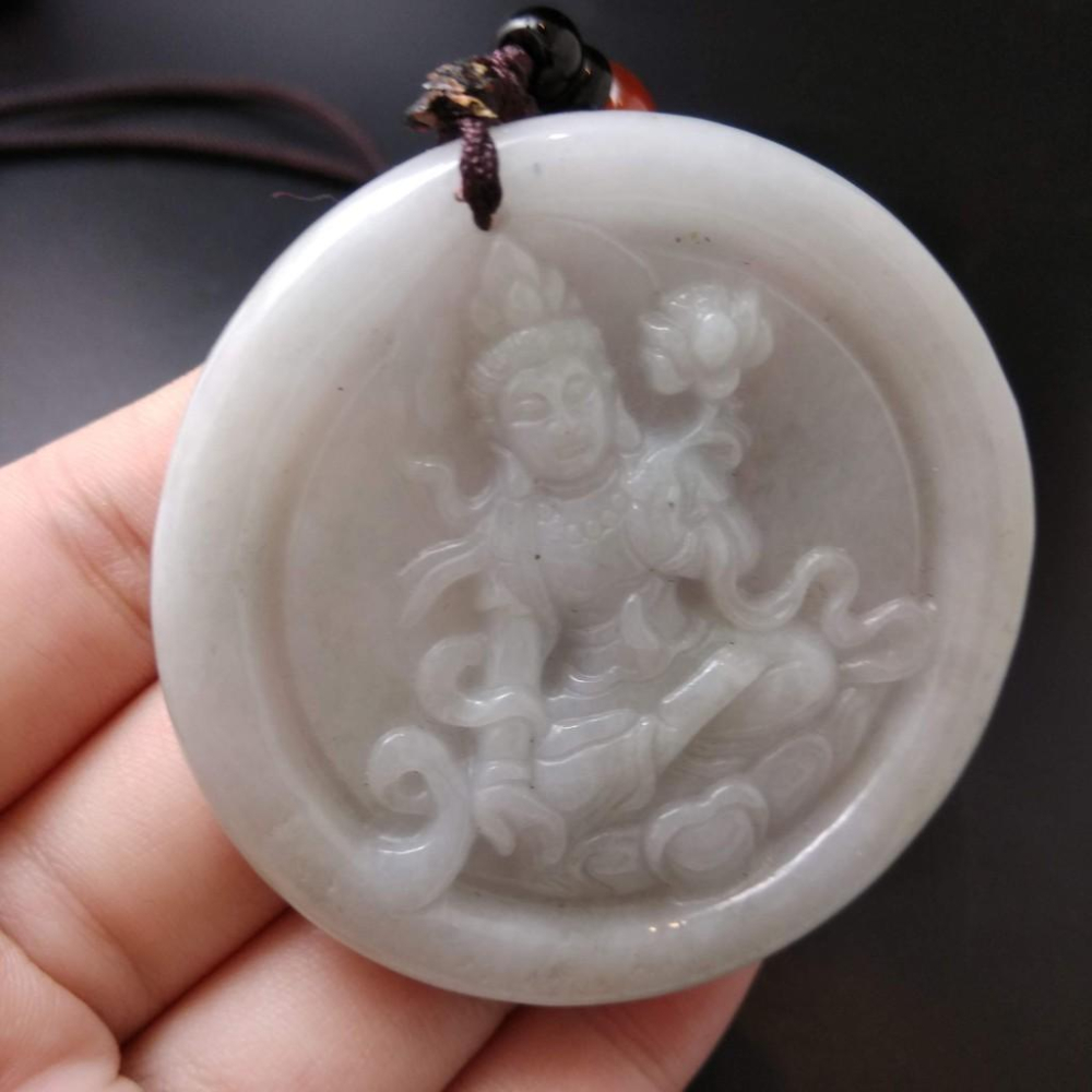 天然觀音玉石緬甸玉硬玉A貨翡翠精雕吊墬玉珮55*6.2mm墬子玉墬掛件觀音菩薩如來保佑平安珠寶-細節圖6
