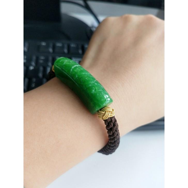 天然玉石首飾飾品翡翠A貨緬甸玉珠鍊翡翠幹青乾青干青手編繩手鍊手串手珠手環-細節圖2