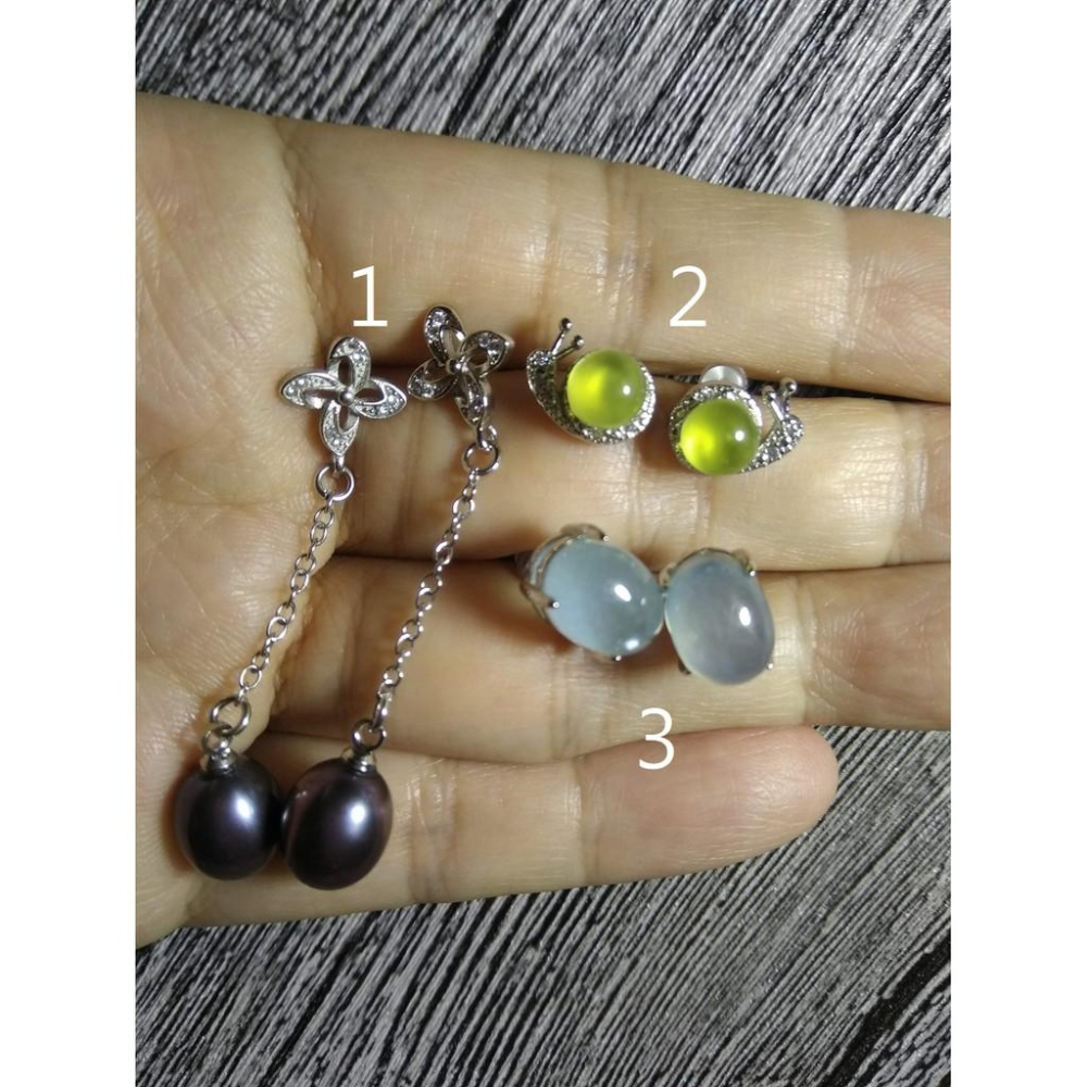 925銀原創銀鑲嵌天然黑珍珠黃琥珀海藍寶耳釘耳鈎耳針耳環耳飾珠寶寶石首飾飾品-細節圖2