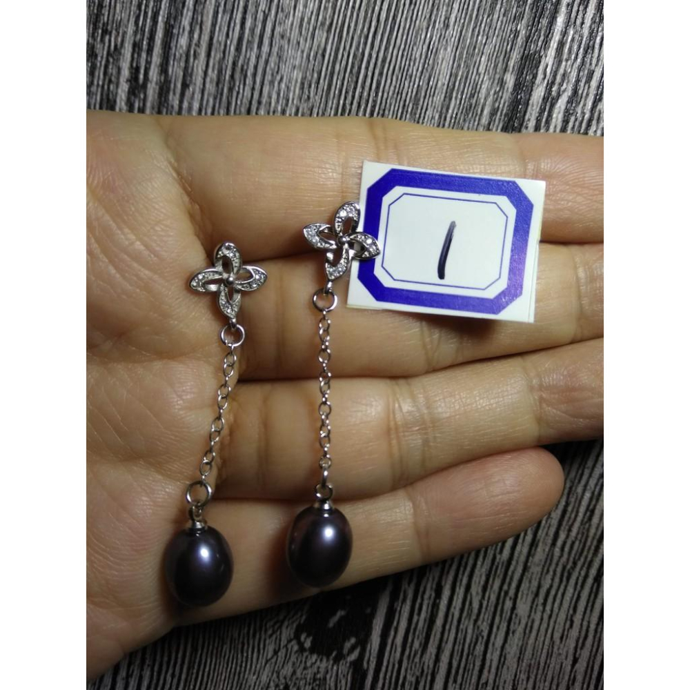 925銀原創銀鑲嵌天然黑珍珠黃琥珀海藍寶耳釘耳鈎耳針耳環耳飾珠寶寶石首飾飾品-細節圖3