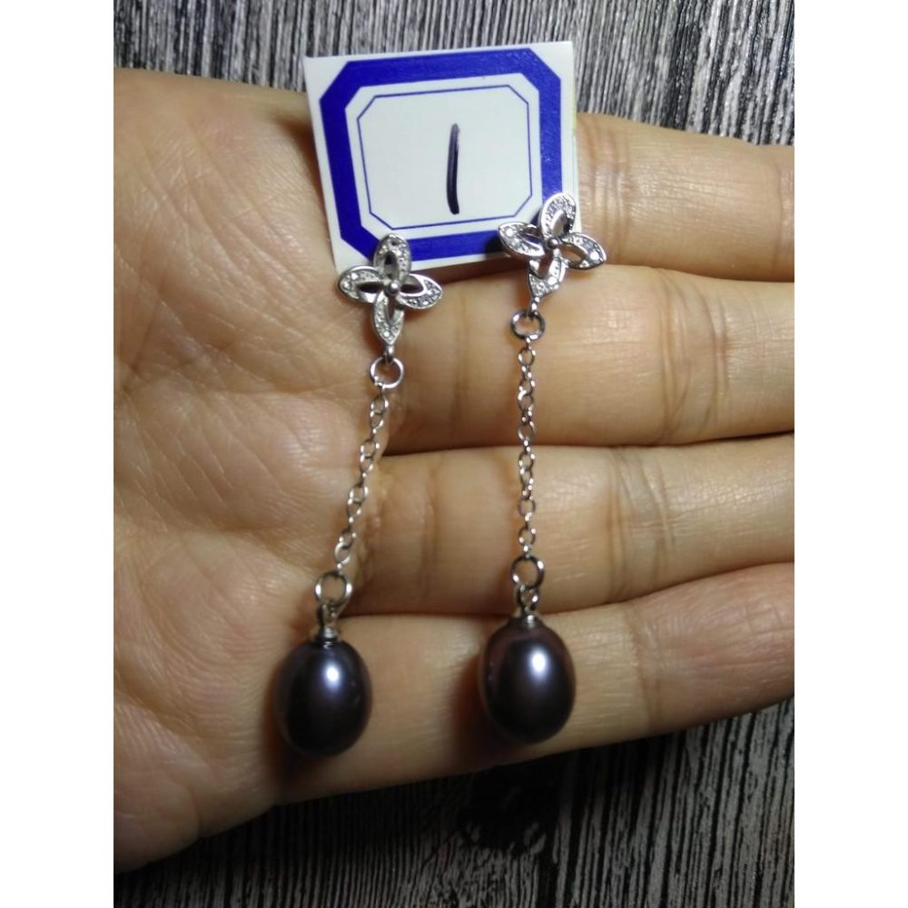 925銀原創銀鑲嵌天然黑珍珠黃琥珀海藍寶耳釘耳鈎耳針耳環耳飾珠寶寶石首飾飾品-細節圖4