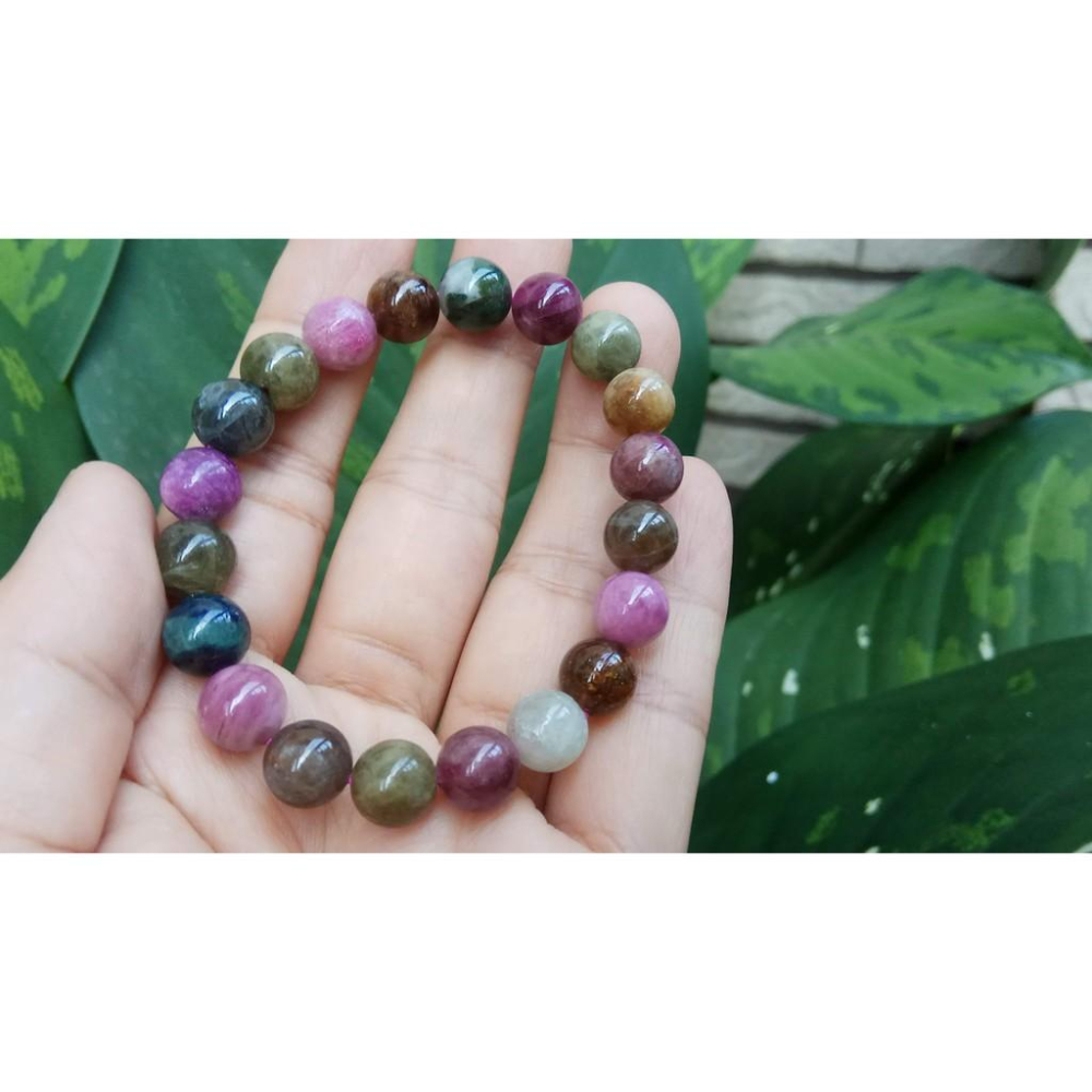 天然半寶石電氣石糖果彩色碧璽透體西瓜碧璽單圈圓珠手鍊手串手珠手環9mm/22.9g玉石珠寶首飾寶石飾品-細節圖6