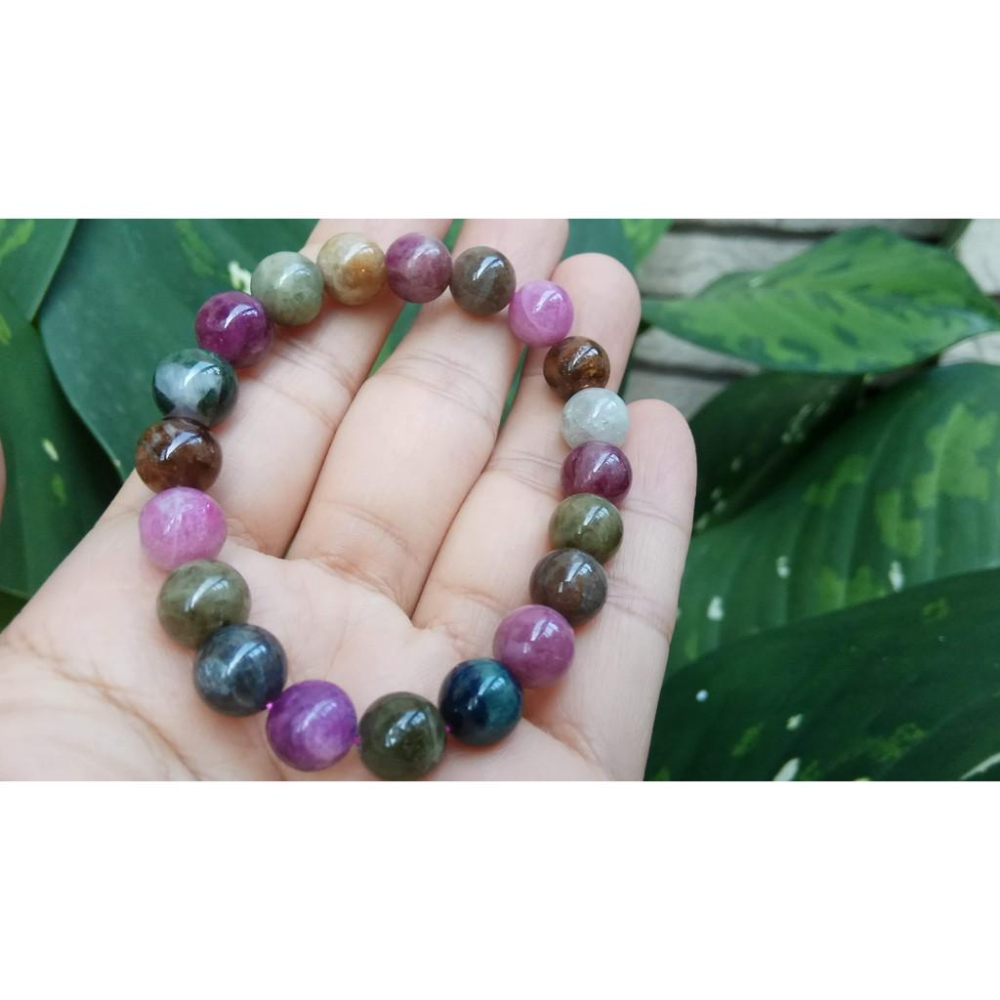 天然半寶石電氣石糖果彩色碧璽透體西瓜碧璽單圈圓珠手鍊手串手珠手環9mm/22.9g玉石珠寶首飾寶石飾品-細節圖8