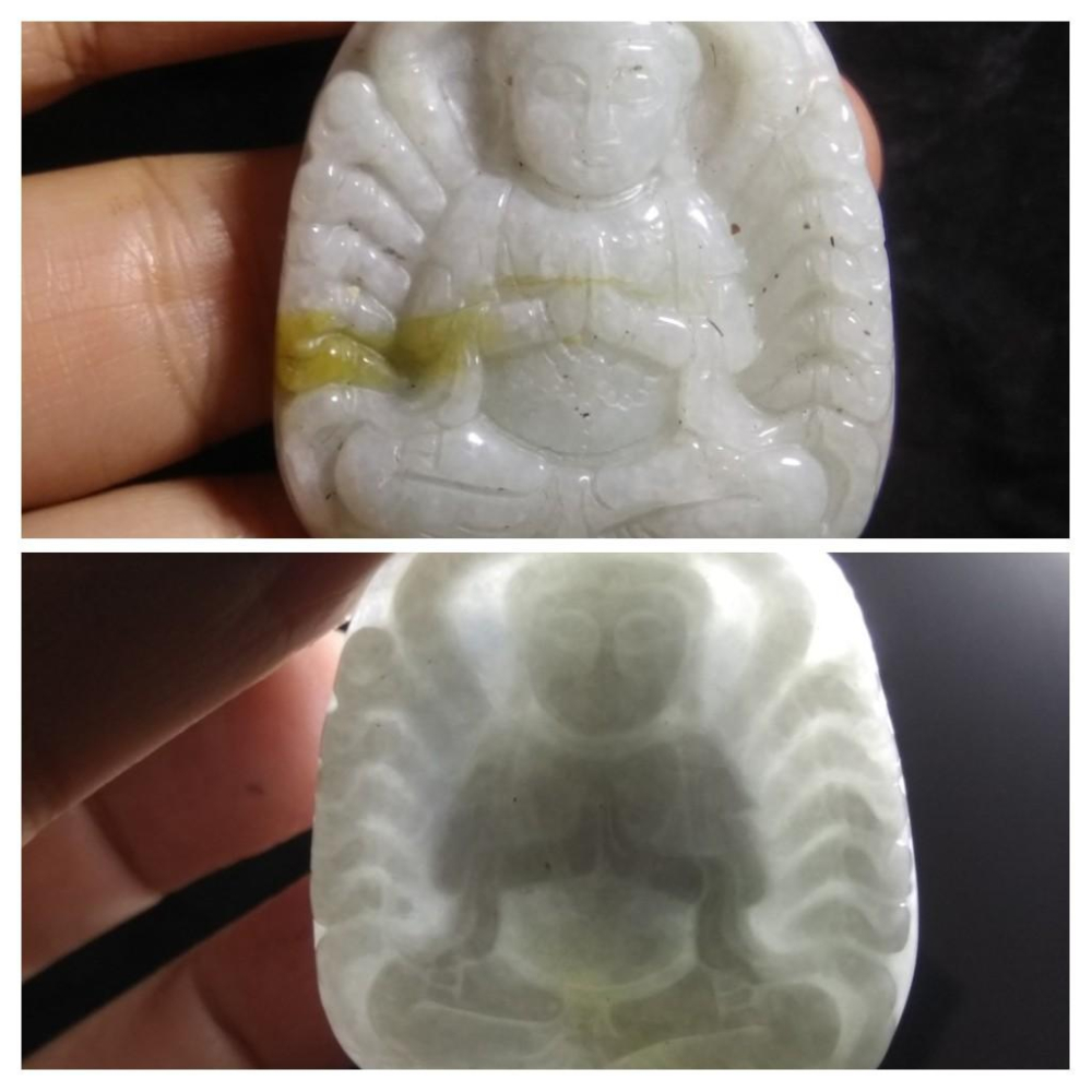 A7翡翠a貨緬甸玉冰種紫羅蘭黃翡三彩千手觀音菩薩墜子吊墜玉佩玉墜掛件項鍊首飾飾品-細節圖2