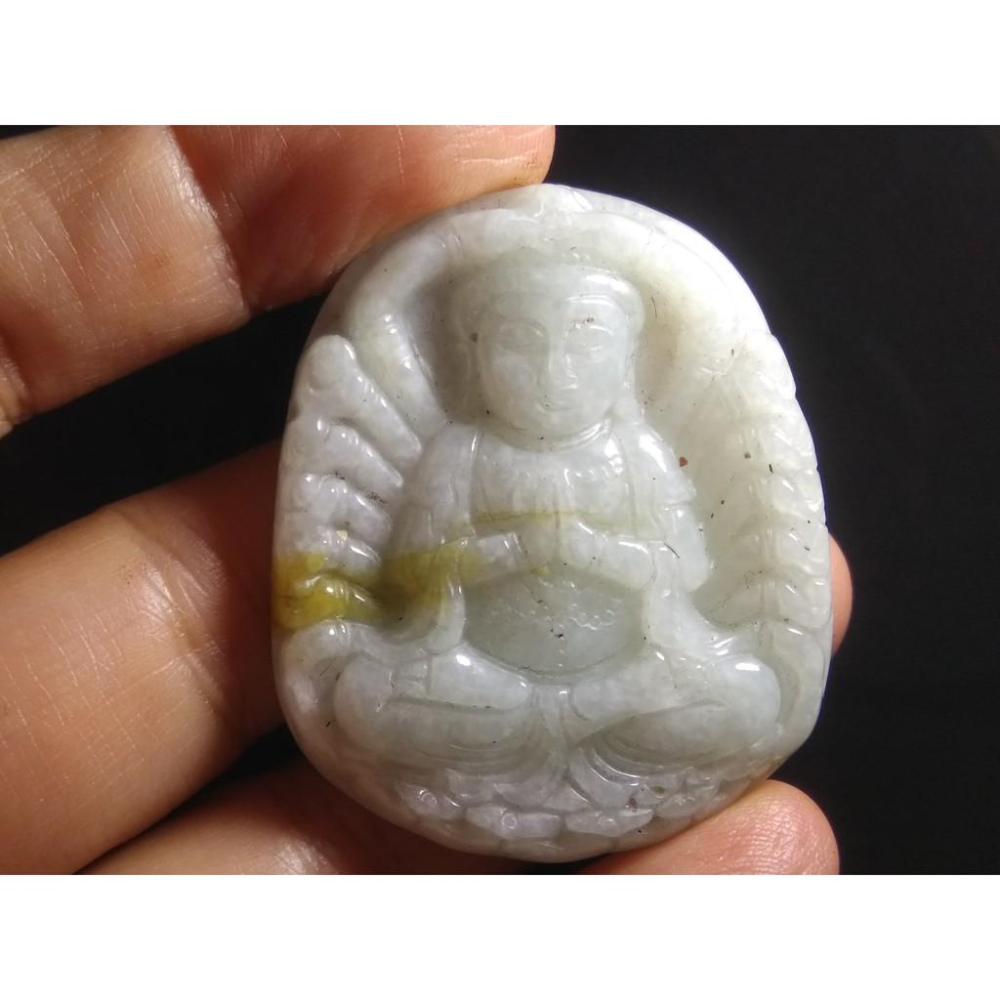 A7翡翠a貨緬甸玉冰種紫羅蘭黃翡三彩千手觀音菩薩墜子吊墜玉佩玉墜掛件項鍊首飾飾品-細節圖7
