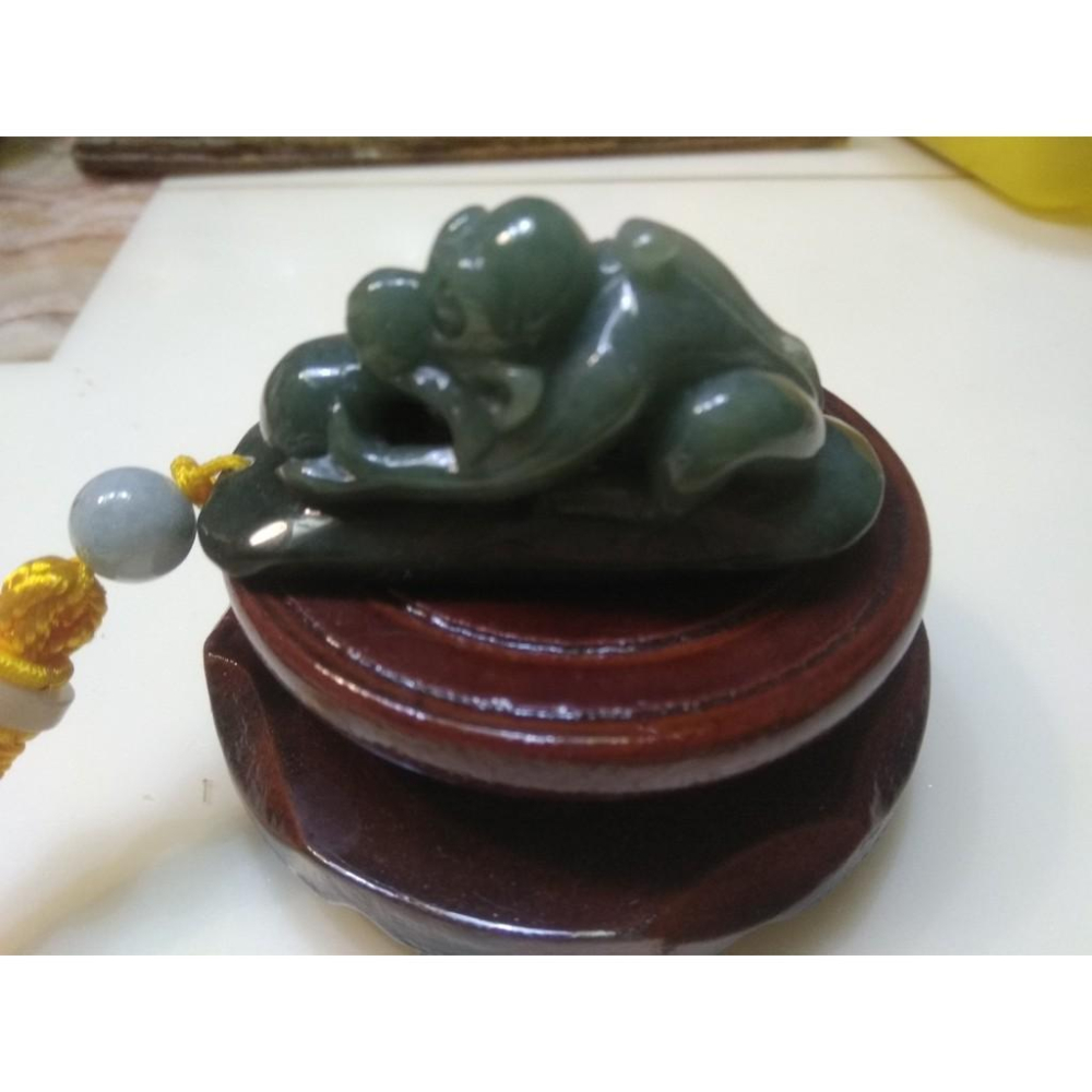 天然玉石緬甸玉硬玉A貨翡翠老藍水油青猴擺件手把件把玩送底座62.8*25*35.6mm好運將至珠寶寶石首飾飾品-細節圖3