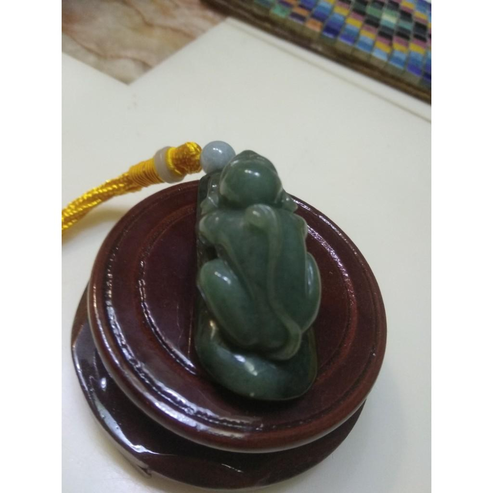 天然玉石緬甸玉硬玉A貨翡翠老藍水油青猴擺件手把件把玩送底座62.8*25*35.6mm好運將至珠寶寶石首飾飾品-細節圖4
