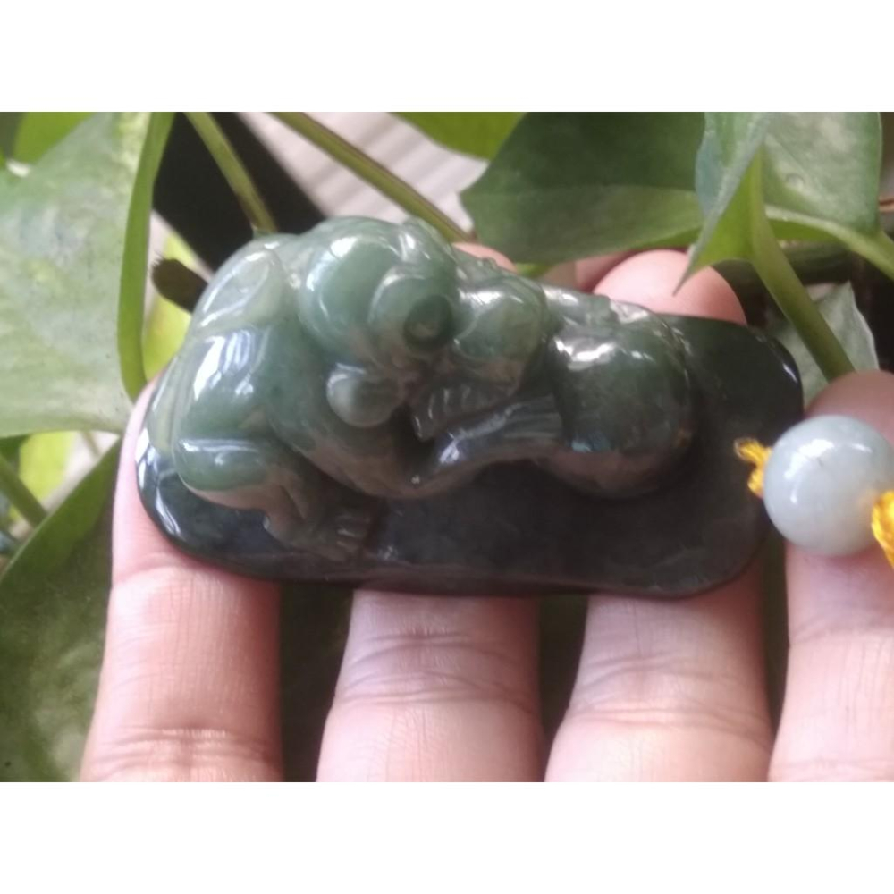 天然玉石緬甸玉硬玉A貨翡翠老藍水油青猴擺件手把件把玩送底座62.8*25*35.6mm好運將至珠寶寶石首飾飾品-細節圖5