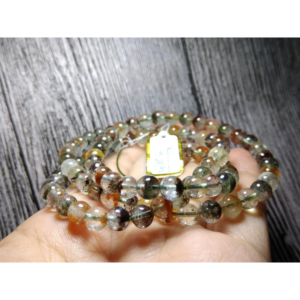 天然水晶絕美罕見冰種四季幽靈彩色綠紅幽靈手鍊繞三圈多圈手環手珠手串6mm特價款玉石珠寶首飾-細節圖3