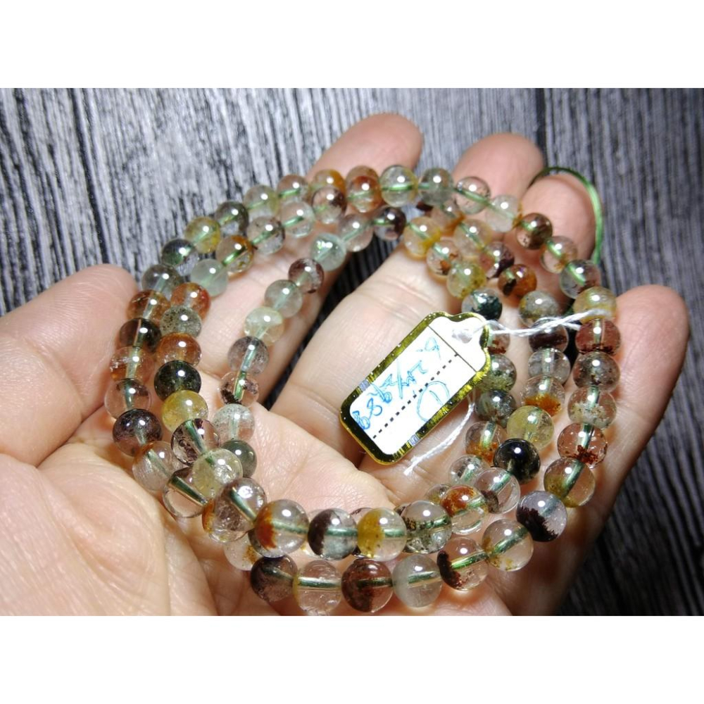 天然水晶絕美罕見冰種四季幽靈彩色綠紅幽靈手鍊繞三圈多圈手環手珠手串6mm特價款玉石珠寶首飾-細節圖6