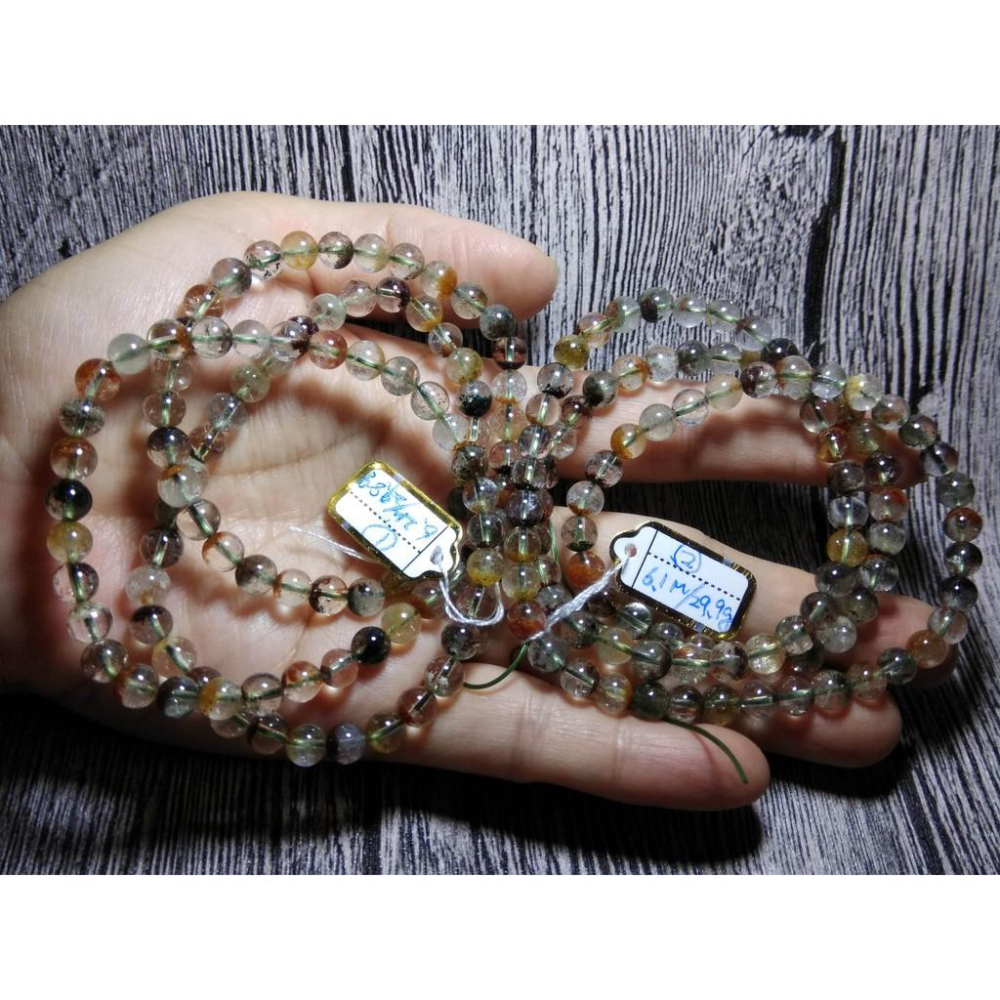 天然水晶絕美罕見冰種四季幽靈彩色綠紅幽靈手鍊繞三圈多圈手環手珠手串6mm特價款玉石珠寶首飾-細節圖7
