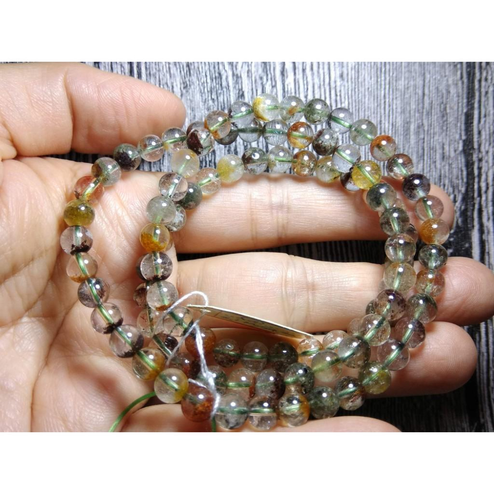 天然水晶絕美罕見冰種四季幽靈彩色綠紅幽靈手鍊繞三圈多圈手環手珠手串6mm特價款玉石珠寶首飾-細節圖9