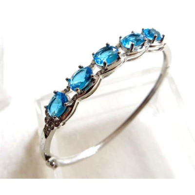 天然天空藍超閃亮超好切工藍色托帕石拓帕石手鍊手串手環鑲嵌Topaz珠寶7*5mm/8.7g首飾彩色寶石首飾飾品