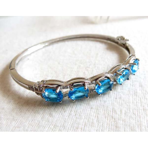 天然天空藍超閃亮超好切工藍色托帕石拓帕石手鍊手串手環鑲嵌Topaz珠寶7*5mm/8.7g首飾彩色寶石首飾飾品-細節圖2