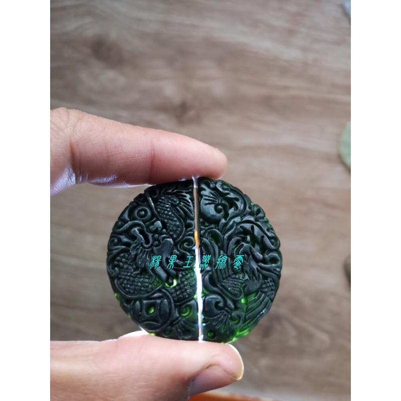 天然玉石活磁養生蛇紋石台灣墨玉龍鳳玉佩墜子吊墜掛件項鏈-細節圖2