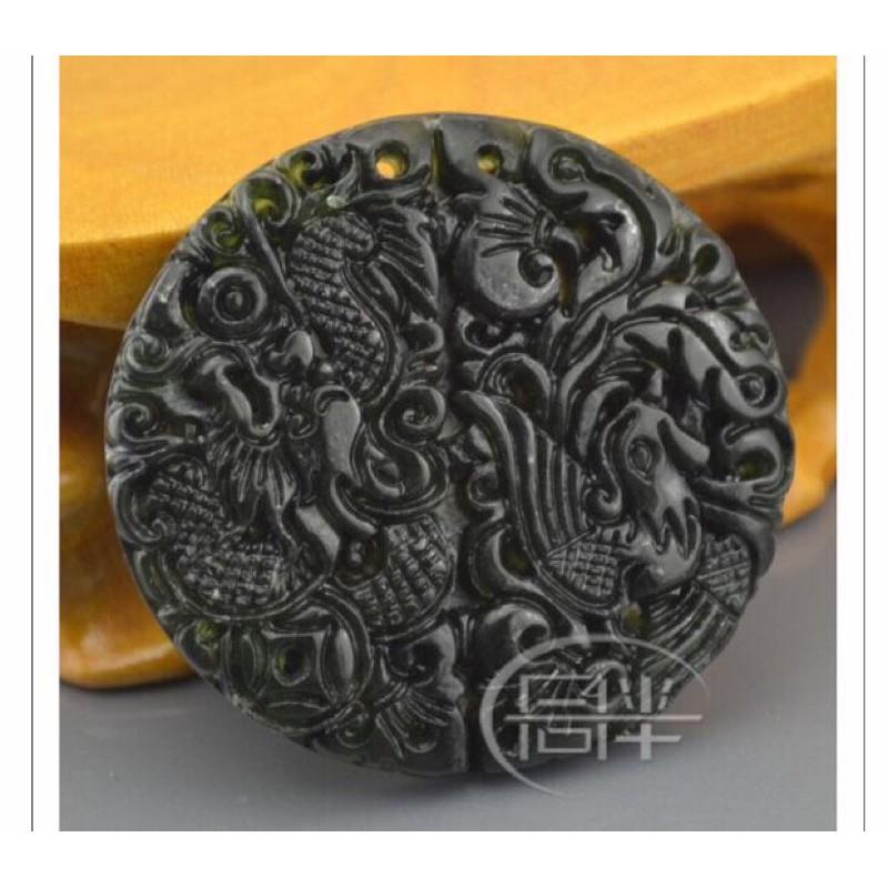 天然玉石活磁養生蛇紋石台灣墨玉龍鳳玉佩墜子吊墜掛件項鏈-細節圖4