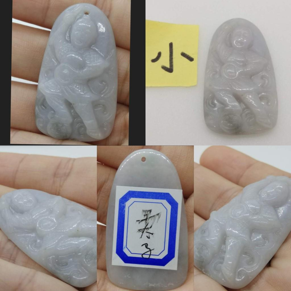天然玉石緬甸玉翡翠飄花三太子李哪吒立體雙面精雕吊墬玉珮墬子玉墬掛件保佑平安珠寶寶石首飾飾品任選-A-細節圖5