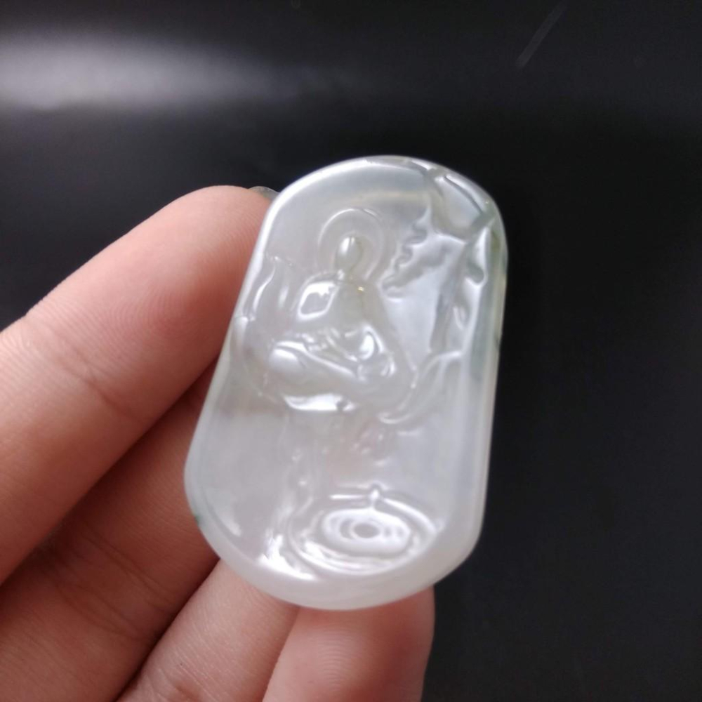 天然阿彌陀佛玉石冰種緬甸玉硬玉A貨翡翠精雕吊墬玉珮36.5*24.6*4mm墬子玉墬掛件觀音菩薩如來保佑平安珠寶-細節圖2