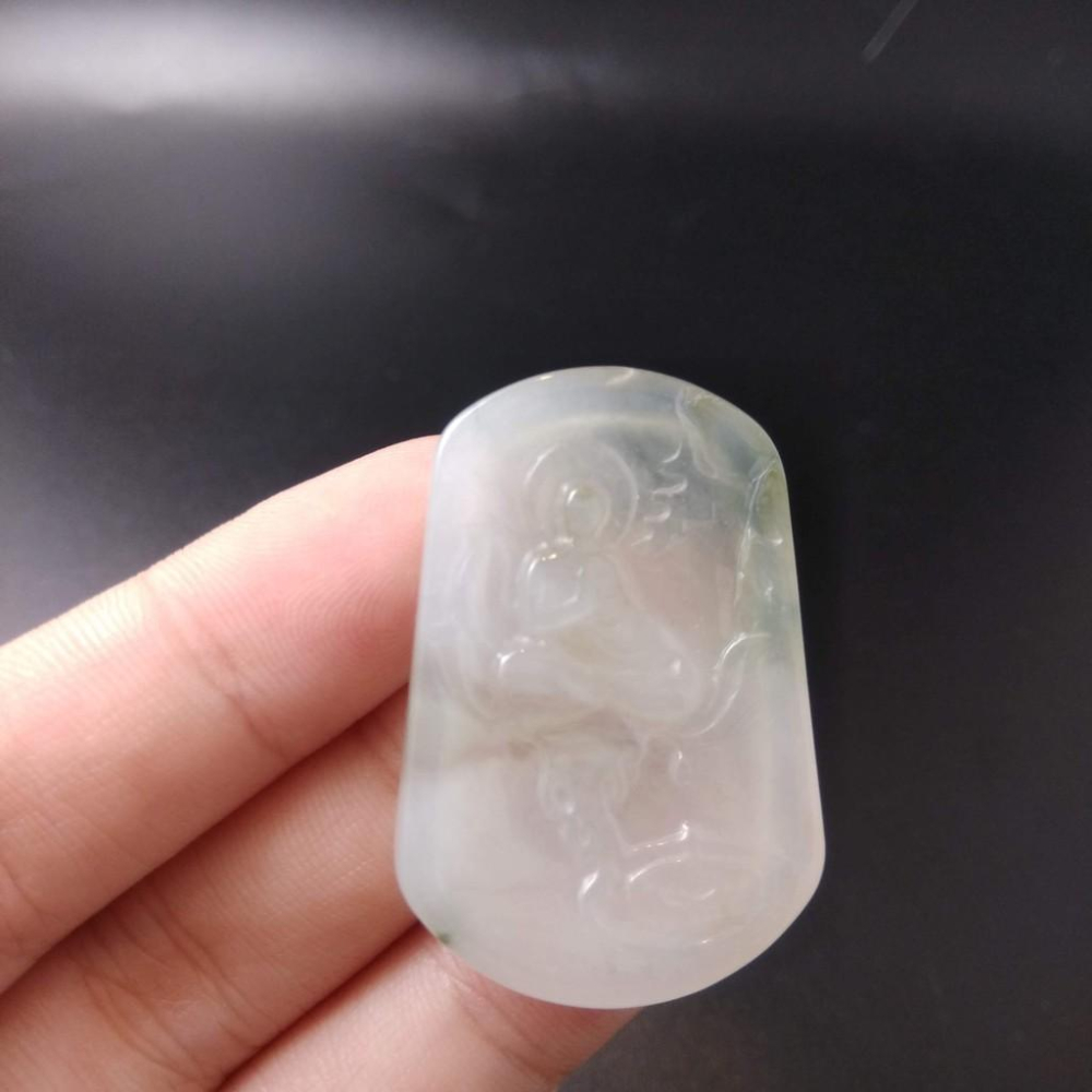 天然阿彌陀佛玉石冰種緬甸玉硬玉A貨翡翠精雕吊墬玉珮36.5*24.6*4mm墬子玉墬掛件觀音菩薩如來保佑平安珠寶-細節圖8