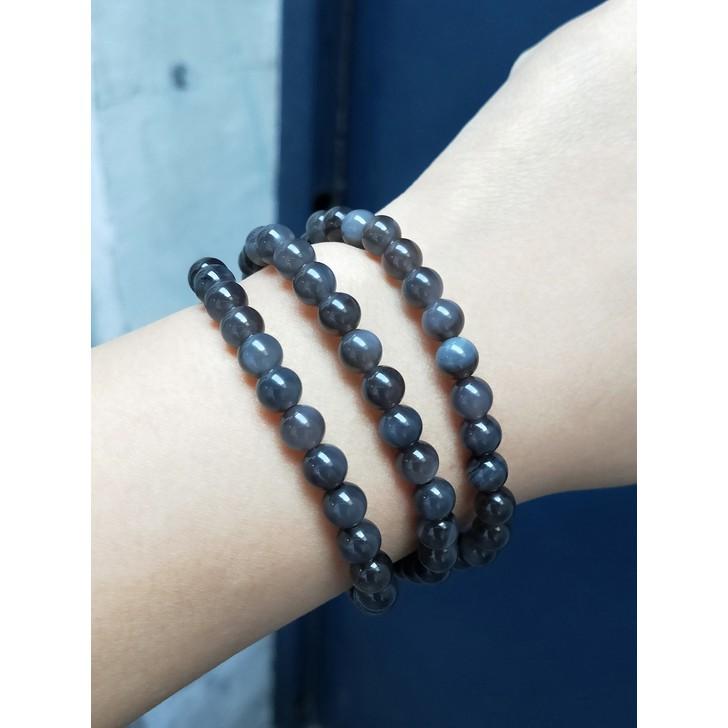 天然水晶冰種金眼黑曜石多圈手鍊繞三圈項鍊手珠手串手環手鏈6.4mm/28.8g珠寶玉石寶石首飾飾品專櫃精品-細節圖2