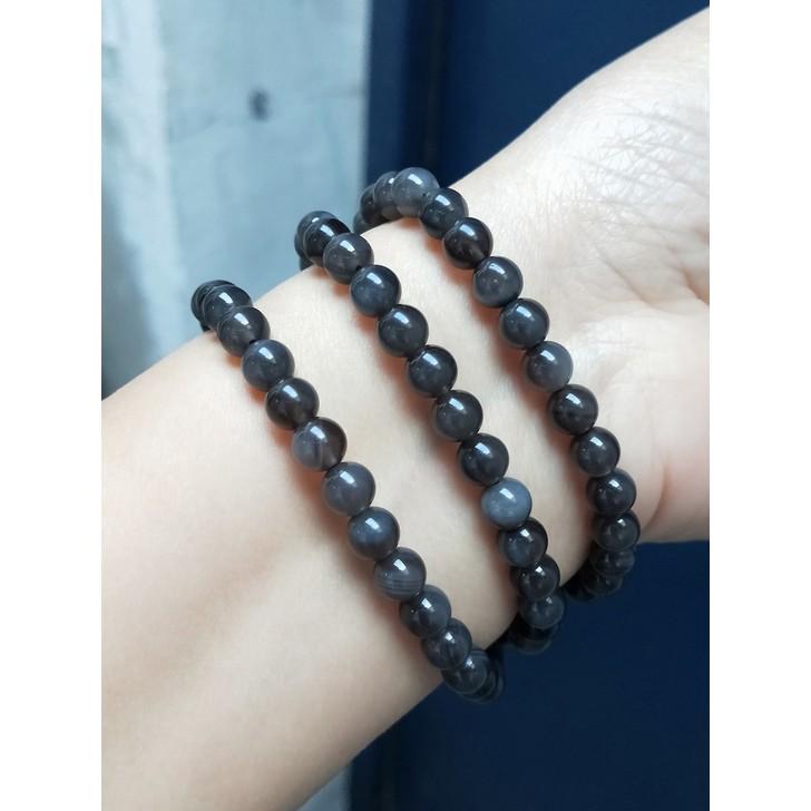 天然水晶冰種金眼黑曜石多圈手鍊繞三圈項鍊手珠手串手環手鏈6.4mm/28.8g珠寶玉石寶石首飾飾品專櫃精品-細節圖3