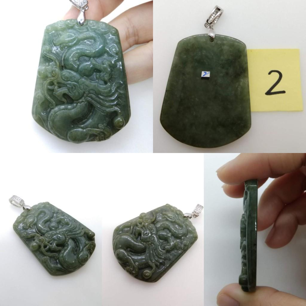 天然緬甸玉藍水飄花翡翠龍牌招財吊墜墜子玉墬掛件玉珮項鍊珠寶寶石首飾飾品任選-A組-細節圖4
