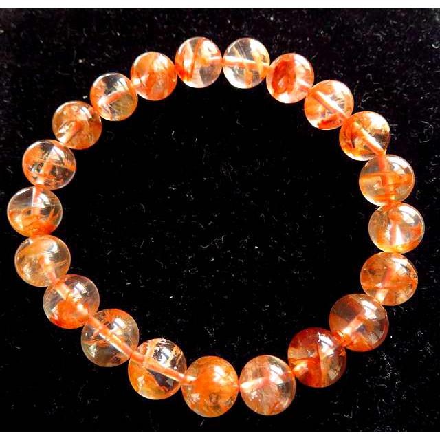 異象水晶天然水晶絕美罕見雪花幽靈*老礦料無加色*桔紅色*雪霜手鍊手鍊手串手鏈手珠佛珠8.5mm/22g珠寶玉石首飾飾品-細節圖2