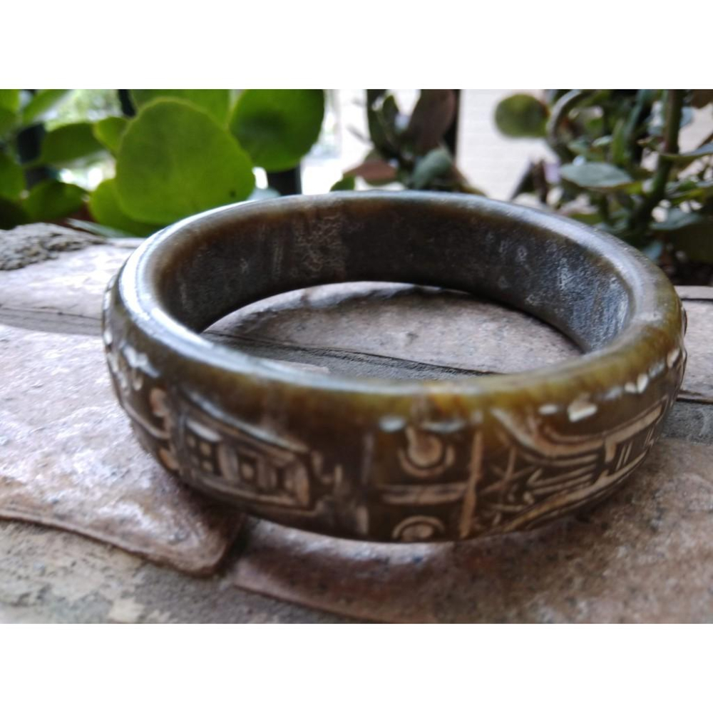 21圍天然老件骨董收藏和闐玉和田玉青玉雕刻手工精雕手鐲玉鐲手環女款鐲子稀有珍貴珠寶玉石水晶首飾飾品-細節圖7