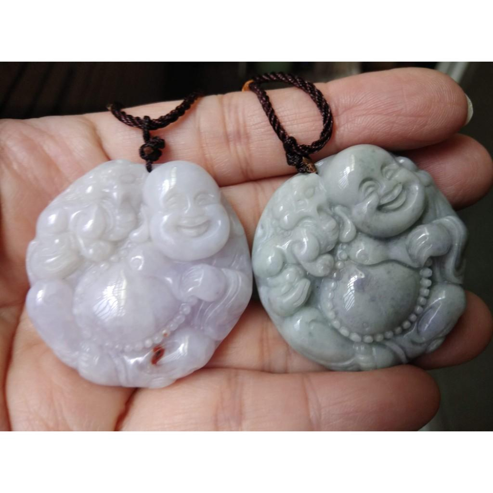 天然緬甸玉硬玉正品A貨翡翠冰糯種紫羅蘭滿綠彌勒佛笑佛招財財神墬子吊墬玉墬掛件項鍊兩款任選-細節圖2