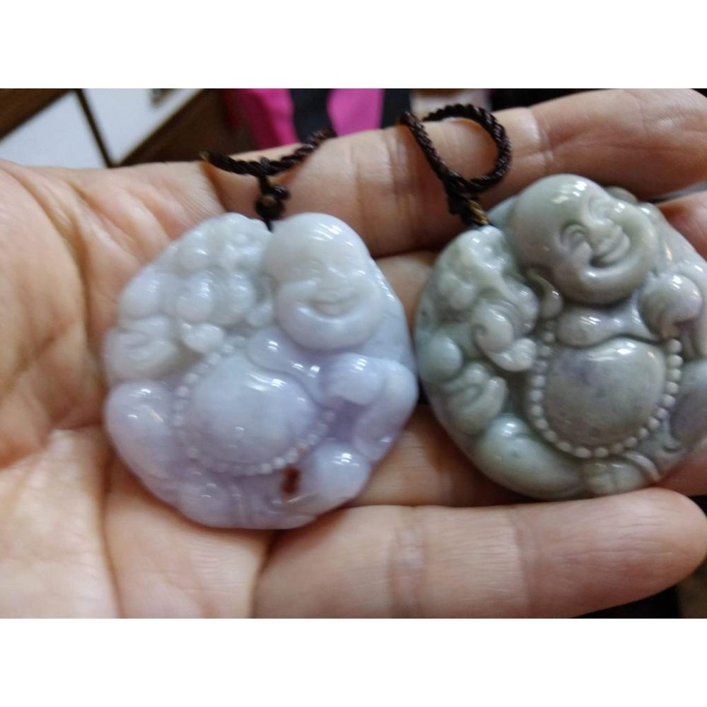 天然緬甸玉硬玉正品A貨翡翠冰糯種紫羅蘭滿綠彌勒佛笑佛招財財神墬子吊墬玉墬掛件項鍊兩款任選-細節圖3