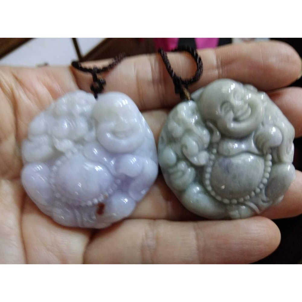 天然緬甸玉硬玉正品A貨翡翠冰糯種紫羅蘭滿綠彌勒佛笑佛招財財神墬子吊墬玉墬掛件項鍊兩款任選-細節圖4