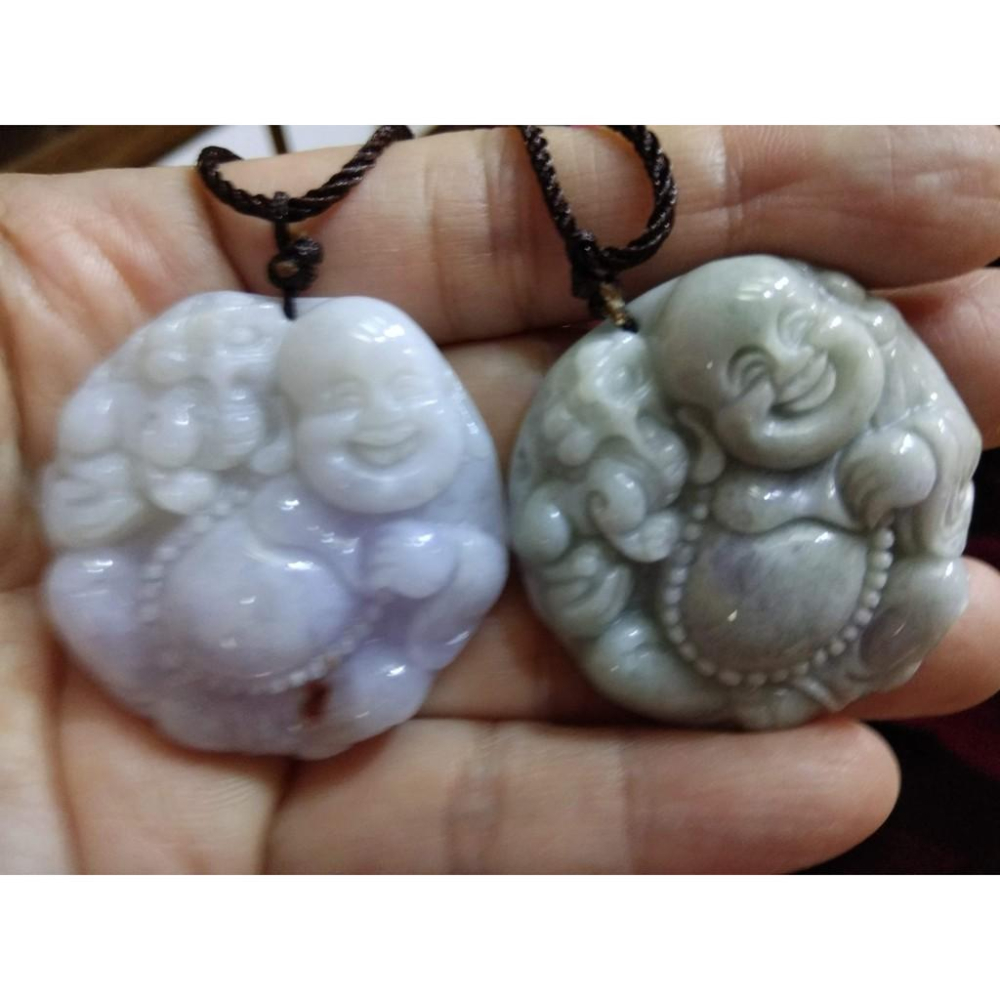天然緬甸玉硬玉正品A貨翡翠冰糯種紫羅蘭滿綠彌勒佛笑佛招財財神墬子吊墬玉墬掛件項鍊兩款任選-細節圖5