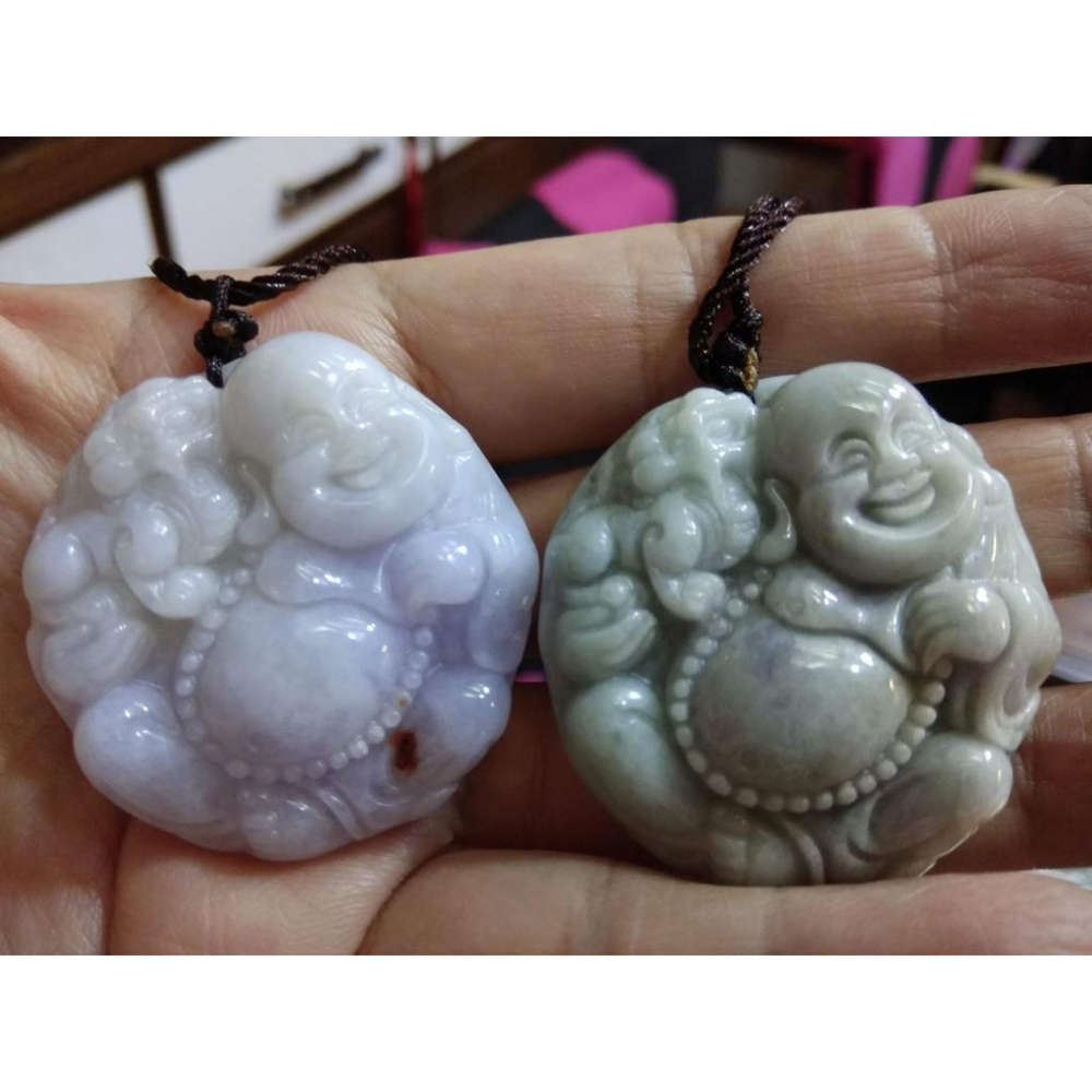 天然緬甸玉硬玉正品A貨翡翠冰糯種紫羅蘭滿綠彌勒佛笑佛招財財神墬子吊墬玉墬掛件項鍊兩款任選-細節圖9